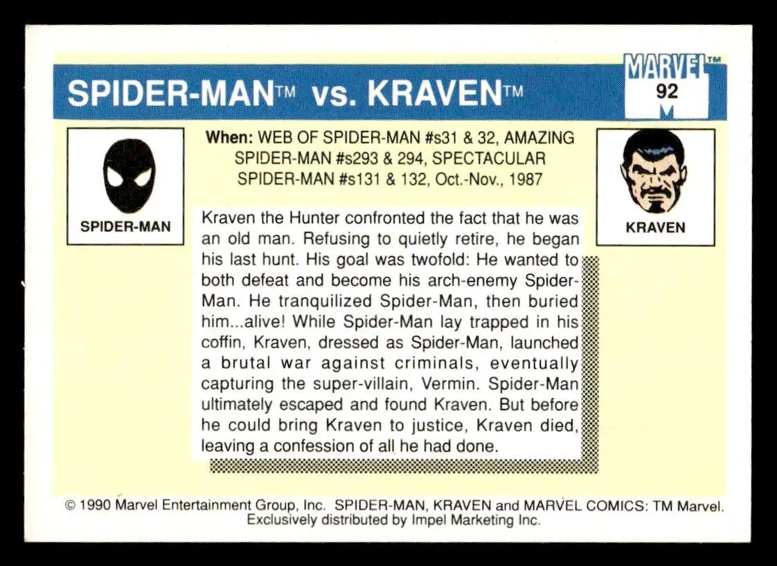 1990 Impel Marvel Universe #92 Spider-Man vs. Kraven - Non-Sports Card Single