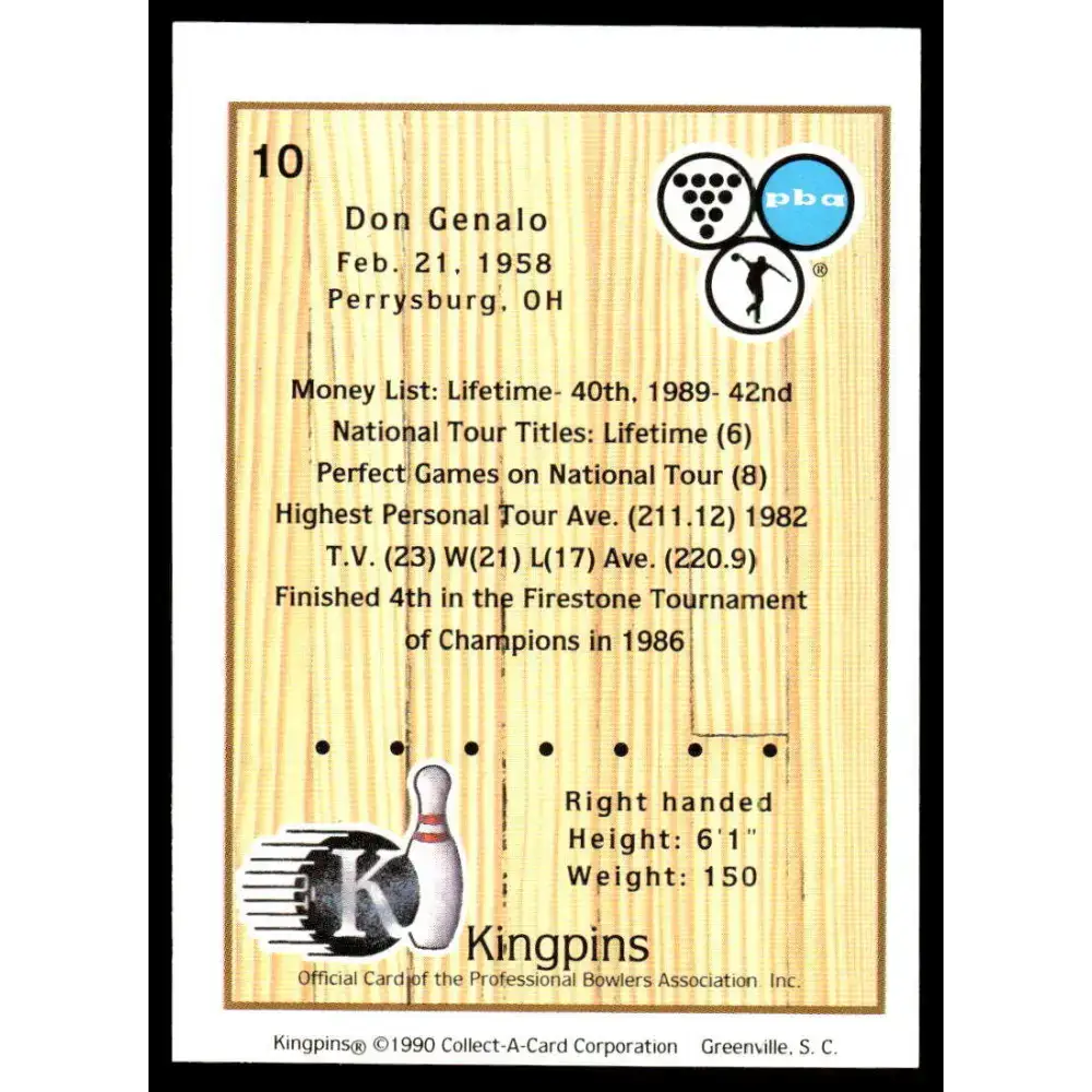 1990 Kingpins #10 Don Genalo NM-MT PBA Bowling Card - Bowling Card Single