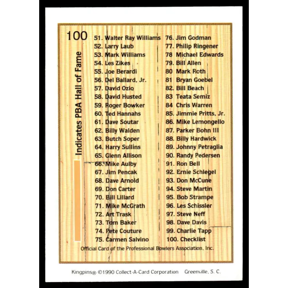 1990 Kingpins #100 Checklist NM-MT PBA Bowling Card - Other