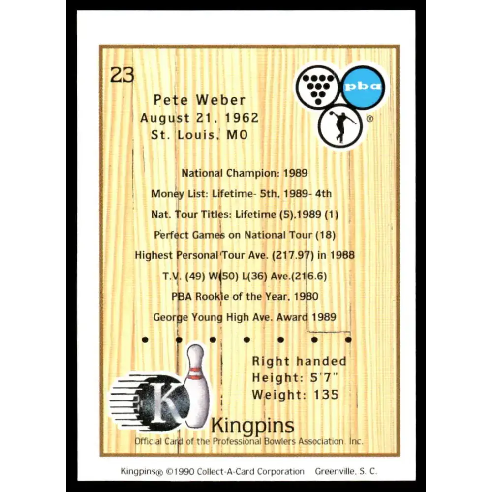1990 Kingpins #23 Pete Weber NM-MT PBA Bowling Card - Other