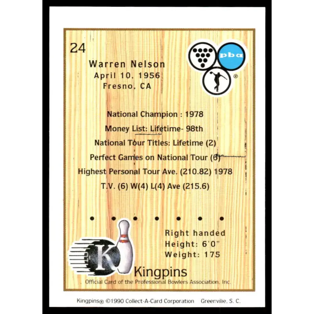 1990 Kingpins #24 Warren Nelson NM-MT PBA Bowling Card - Other