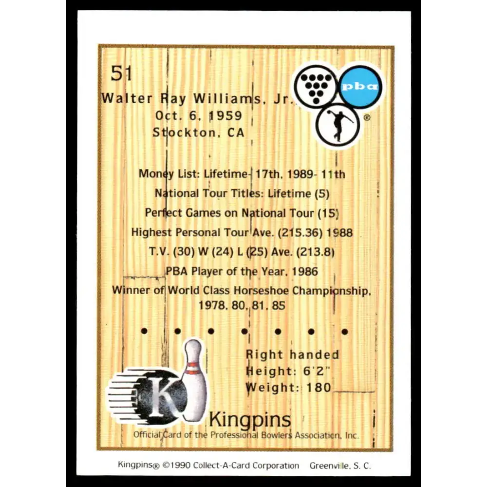 1990 Kingpins #51 Walter Ray Williams Jr. NM-MT PBA Bowling Card - Other