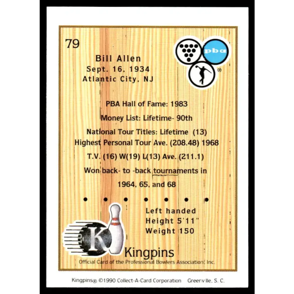 1990 Kingpins #79 Bill Allen NM-MT PBA Bowling Card - Other
