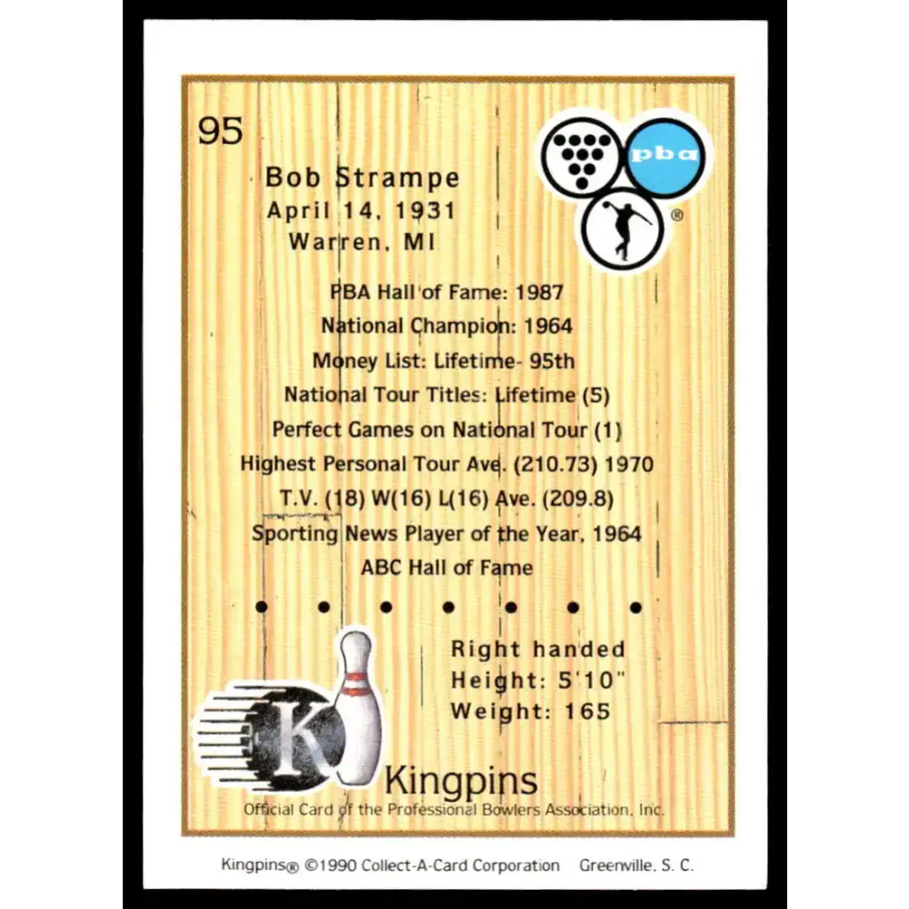 1990 Kingpins #95 Bob Strampe NM-MT PBA Bowling Card - Other