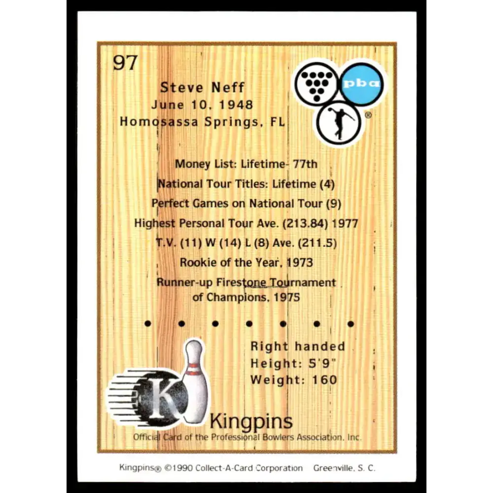 1990 Kingpins #97 Steve Neff NM-MT PBA Bowling Card - Other