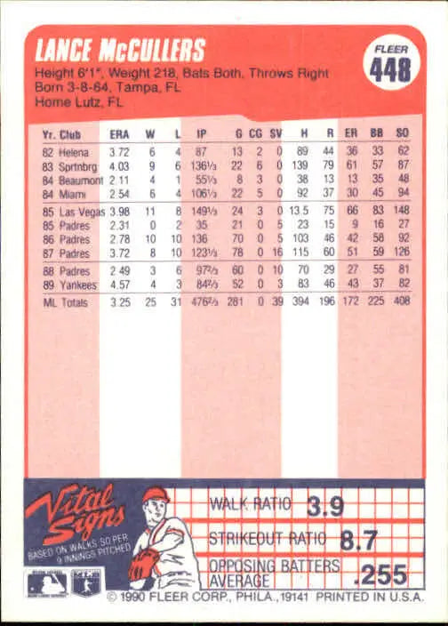 1990 Lance McCullers Fleer Baseball Card #448 - Baseball Card Single