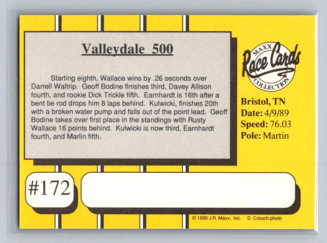 1990 Maxx #172 1989 Race #6 - Racing Card Single