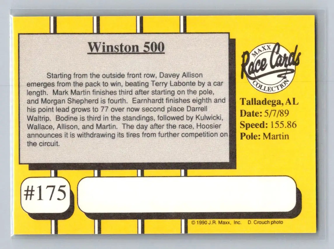 1990 Maxx #175 1989 Race #9 Robert Yates Racing - Racing Card Single