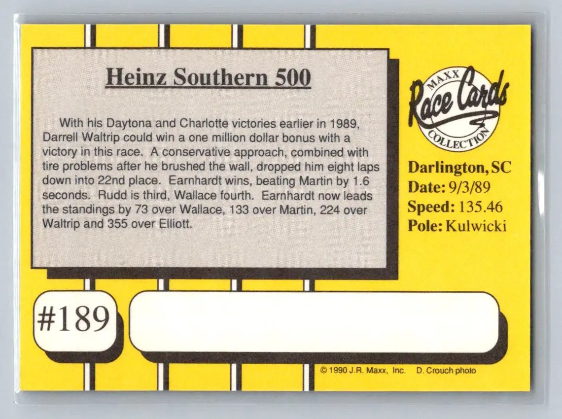 1990 Maxx #189 1989 Race #21 - Racing Card Single