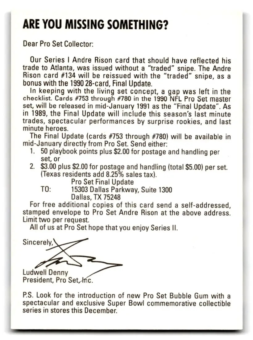 1990 Pro Set #134c Andre Rison Traded stripe on front redemption offer on back - Football Card Single