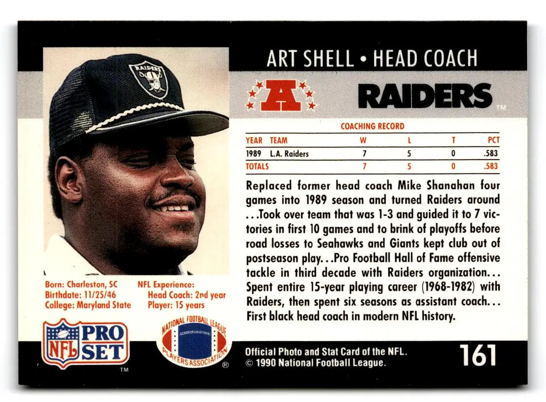 1990 Pro Set #161a Art Shell - Football Card Single