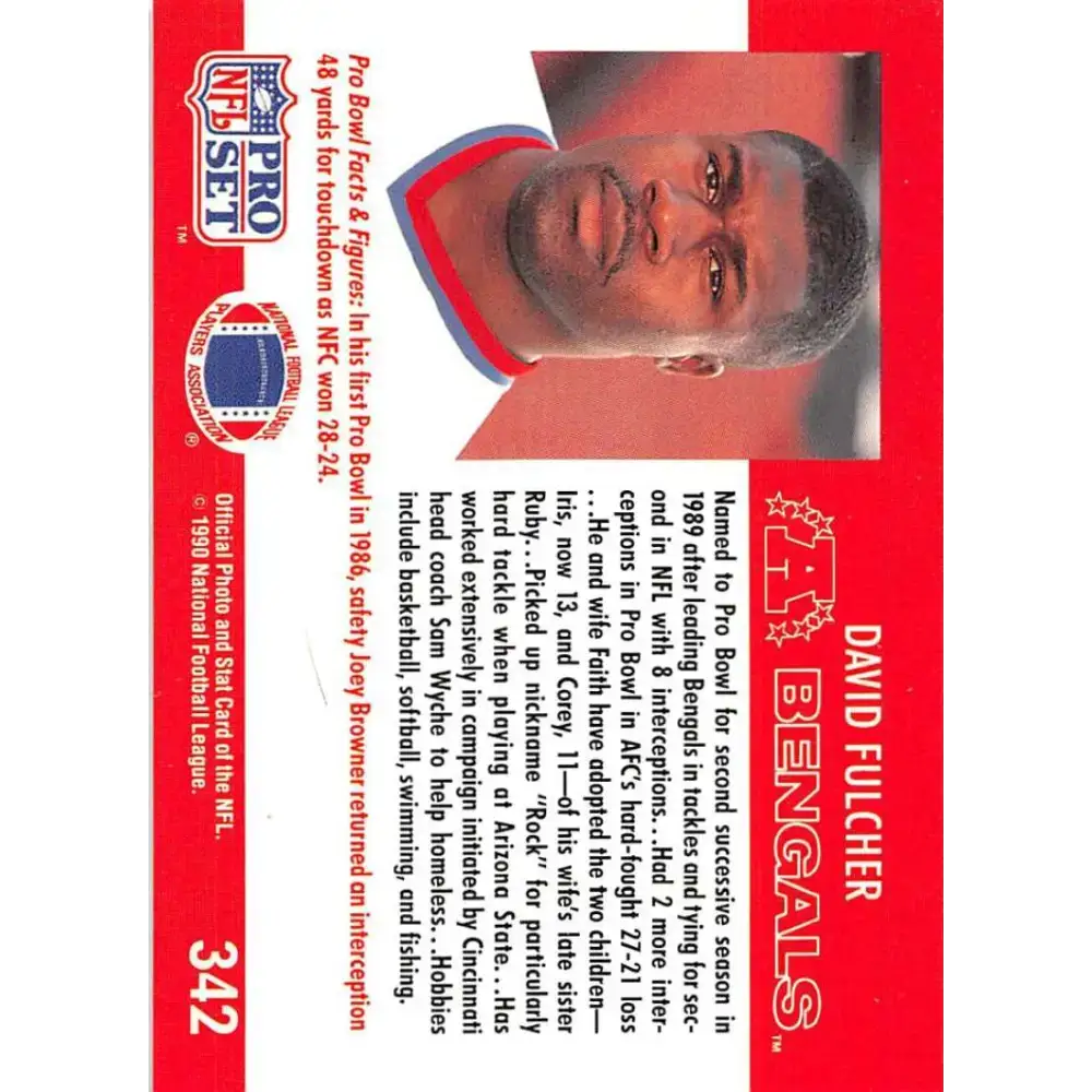 1990 Pro Set #342 David Fulcher NM-MT Cincinnati Bengals Football Card - Football Card Single