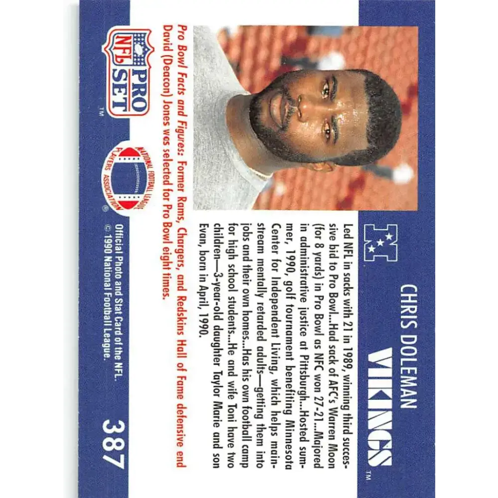 1990 Pro Set #387 Chris Doleman NM-MT Minnesota Vikings Football Card - Football Card Single