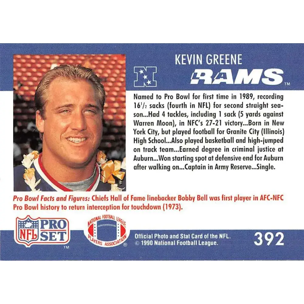 1990 Pro Set #392 Kevin Greene NM-MT Los Angeles Rams Football Card - Football Card Single