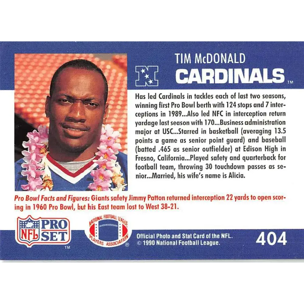 1990 Pro Set #404 Tim McDonald NM-MT Phoenix Cardinals Football Card - Football Card Single