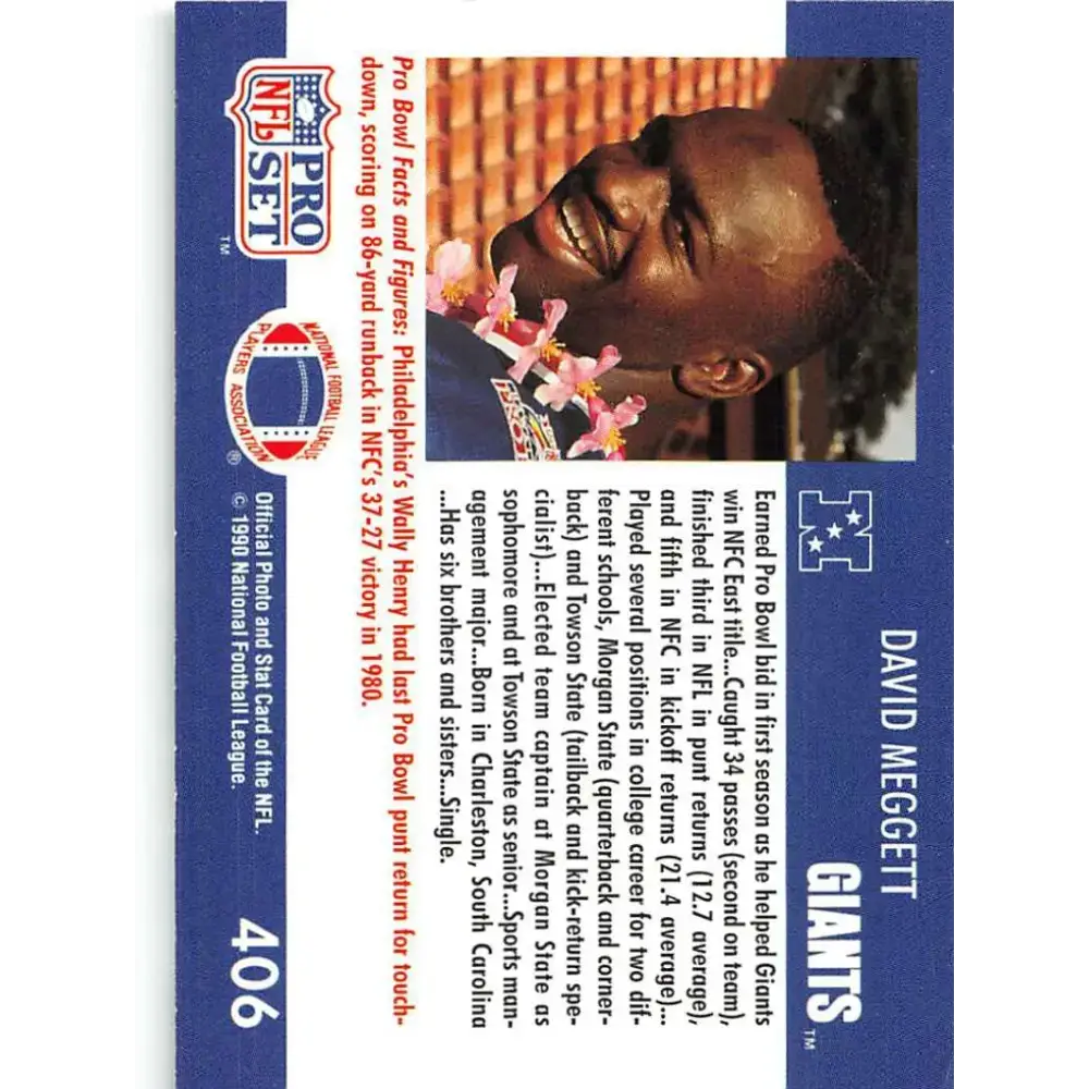1990 Pro Set #406 Dave Meggett NM-MT New York Giants Football Card - Football Card Single