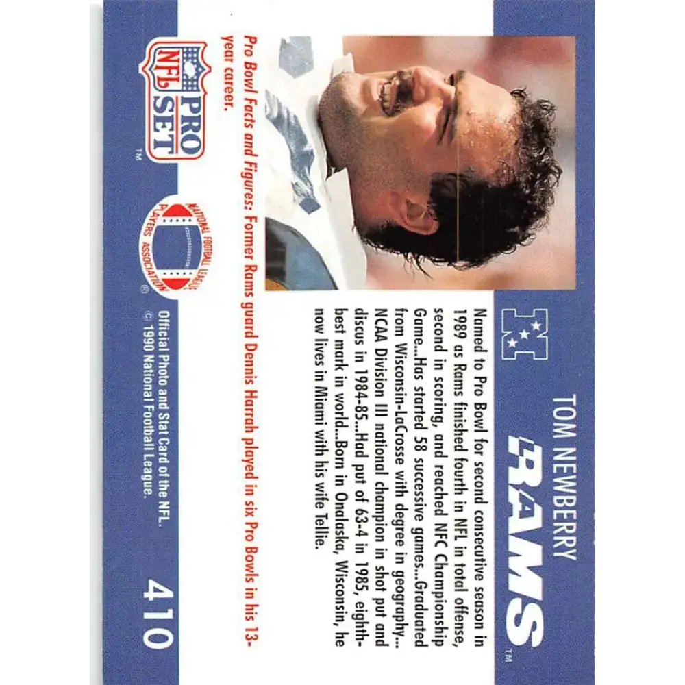 1990 Pro Set #410 Tom Newberry NM-MT Los Angeles Rams Football Card - Football Card Single