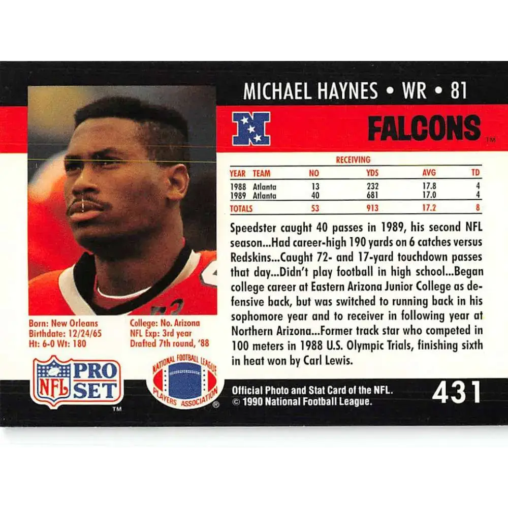 1990 Pro Set #431 Michael Haynes NM-MT RC Rookie Atlanta Falcons Football Card - Football Card Single