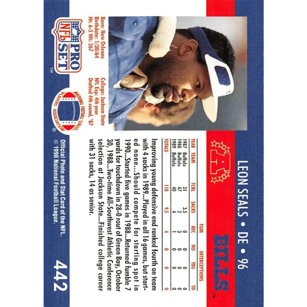 1990 Pro Set #442 Leon Seals NM-MT RC Rookie Buffalo Bills Football Card - Football Card Single