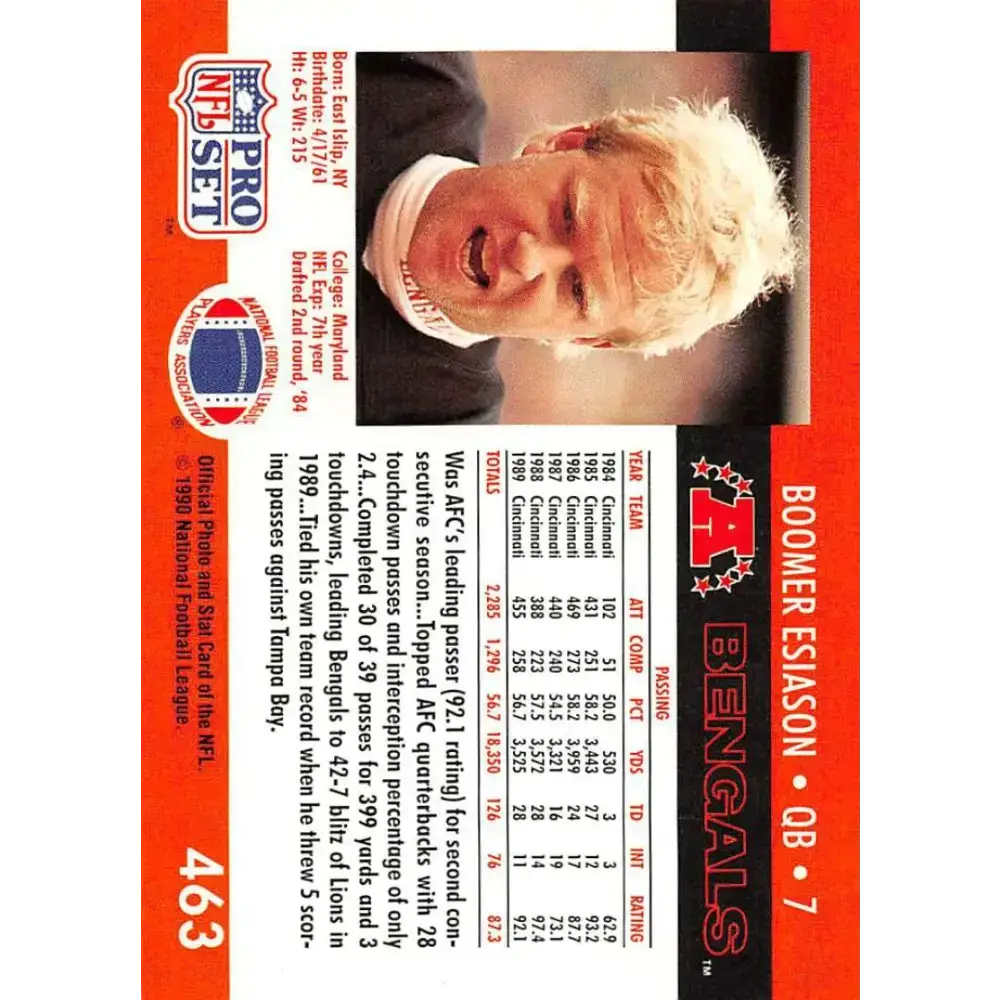 1990 Pro Set #463 Boomer Esiason NM-MT Cincinnati Bengals Football Card - Football Card Single