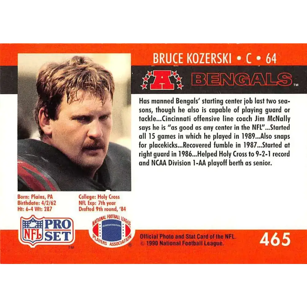 1990 Pro Set #465 Bruce Kozerski NM-MT Cincinnati Bengals Football Card - Football Card Single