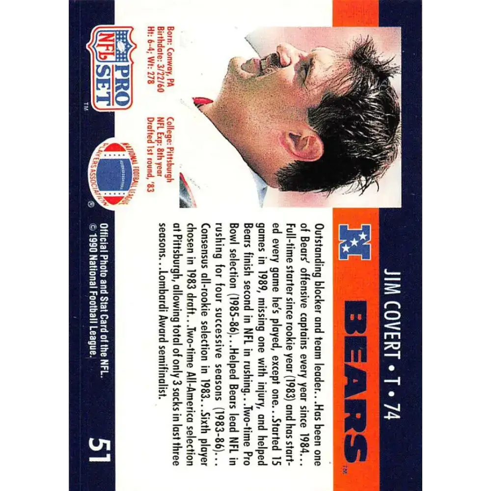 1990 Pro Set #51 Jim Covert NM-MT Chicago Bears Football Card - Football Card Single