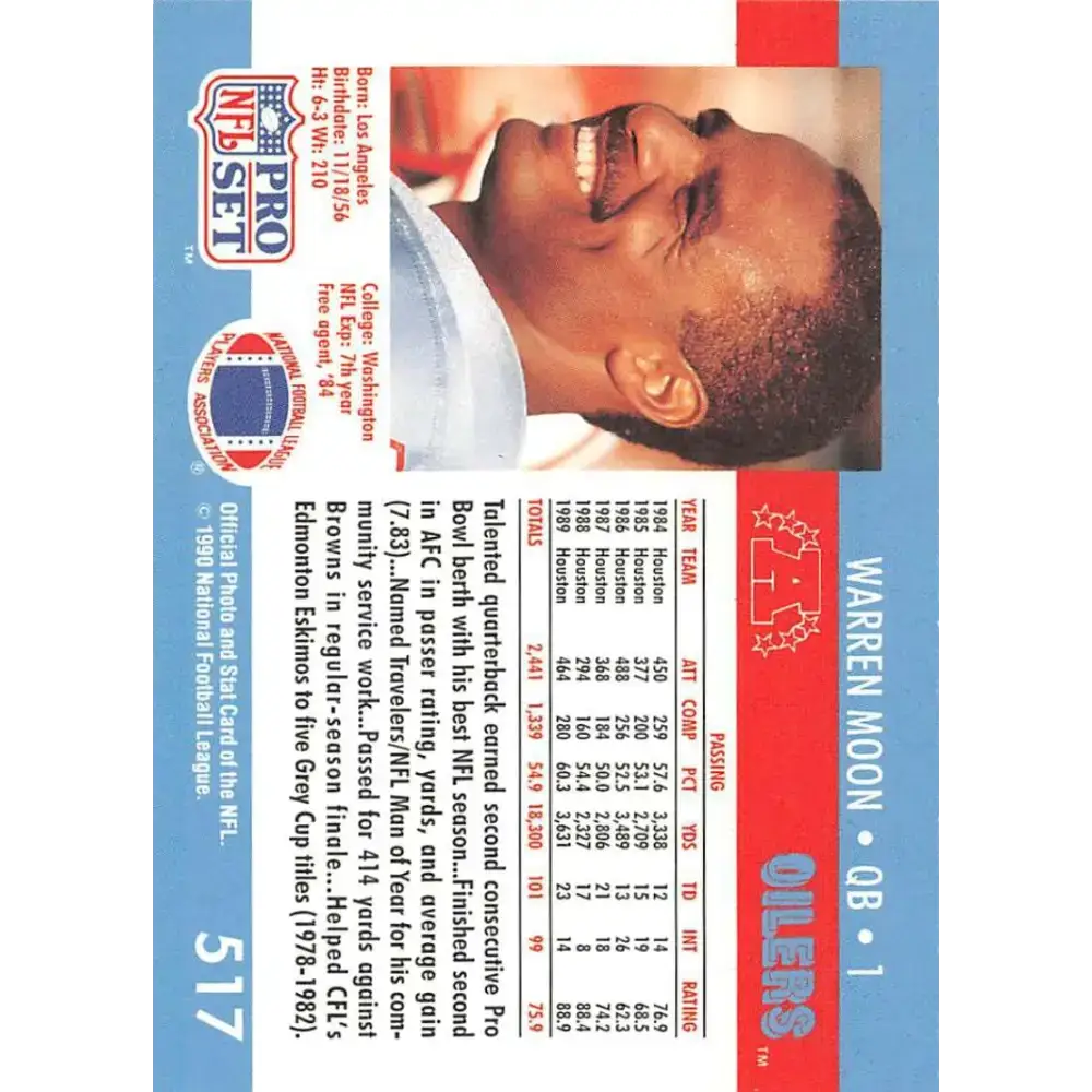 1990 Pro Set #517 Warren Moon NM-MT Houston Oilers Football Card - Football Card Single