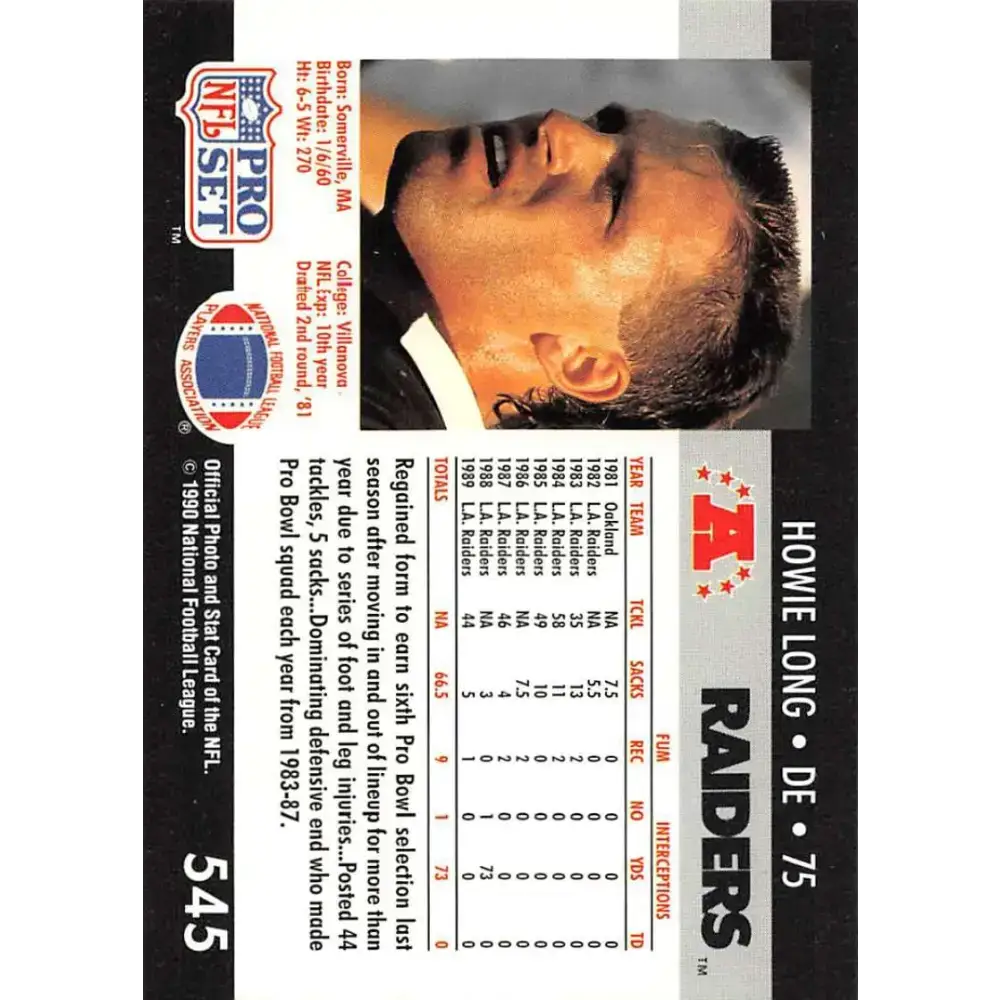 1990 Pro Set #545 Howie Long NM-MT Los Angeles Raiders Football Card - Football Card Single