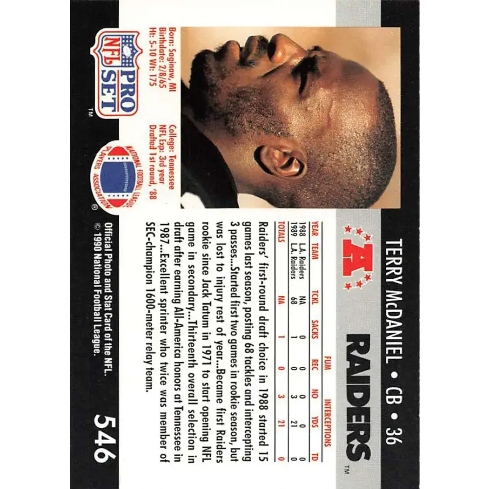 1990 Pro Set #546 Terry McDaniel NM-MT Los Angeles Raiders Football Card - Football Card Single