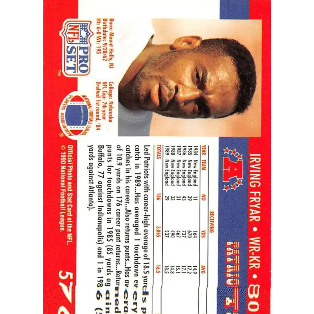 1990 Pro Set #576 Irving Fryar NM-MT New England Patriots Football Card - Football Card Single