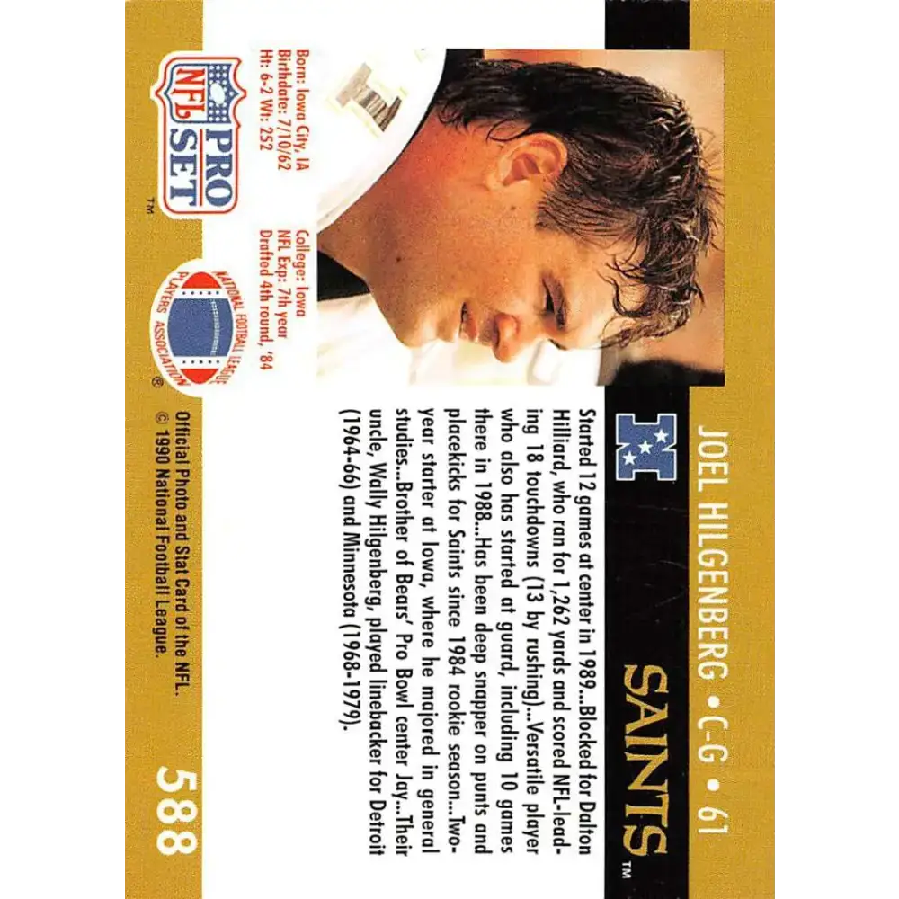 1990 Pro Set #588 Joel Hilgenberg NM-MT RC Rookie New Orleans Saints Football Card - Football Card Single