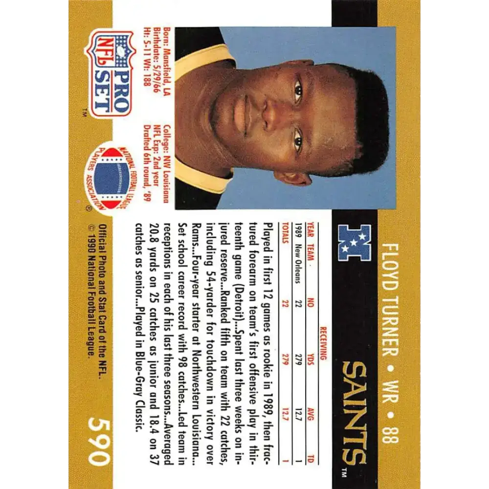 1990 Pro Set #590 Floyd Turner NM-MT New Orleans Saints Football Card - Football Card Single