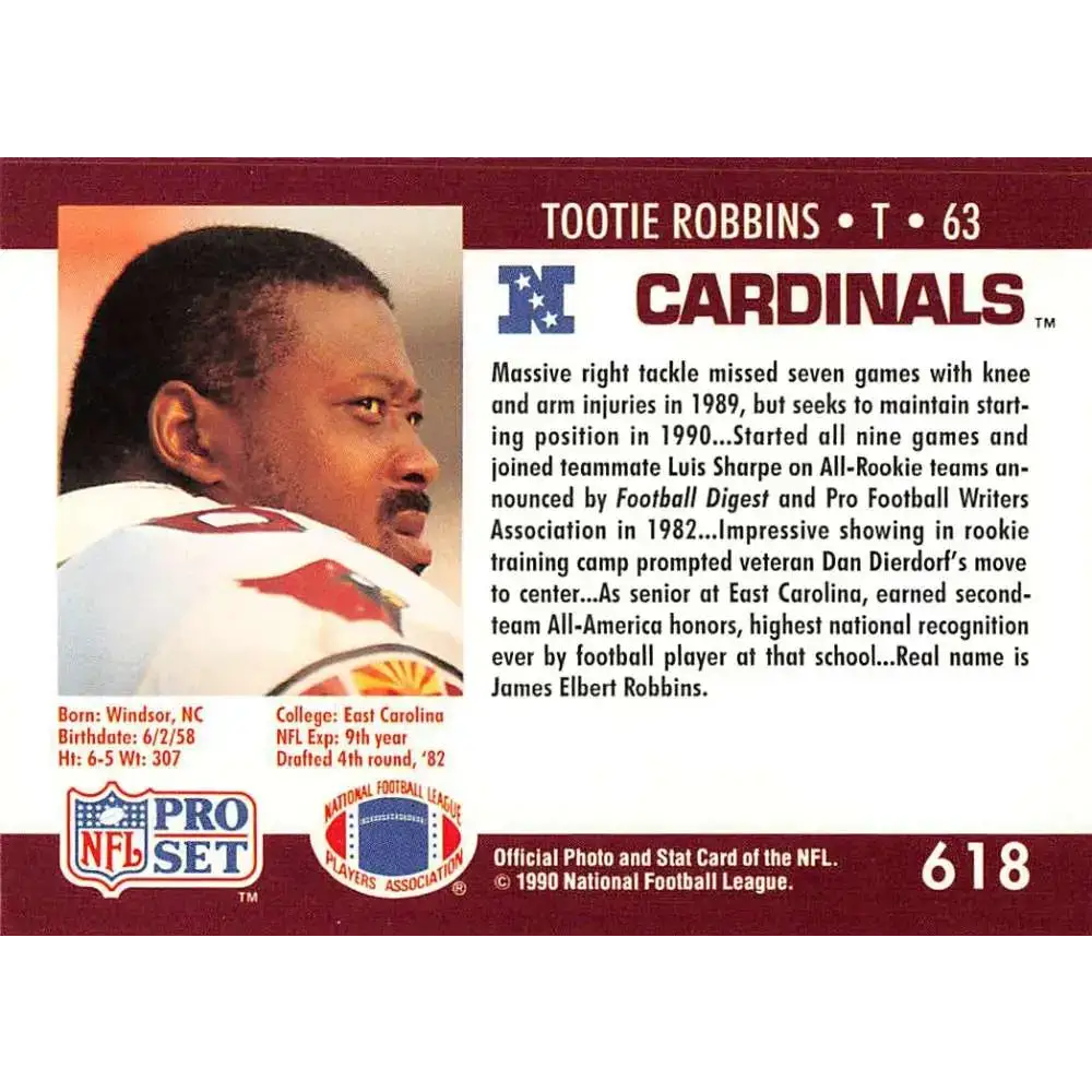 1990 Pro Set #618 Tootie Robbins NM-MT Phoenix Cardinals Football Card - Football Card Single