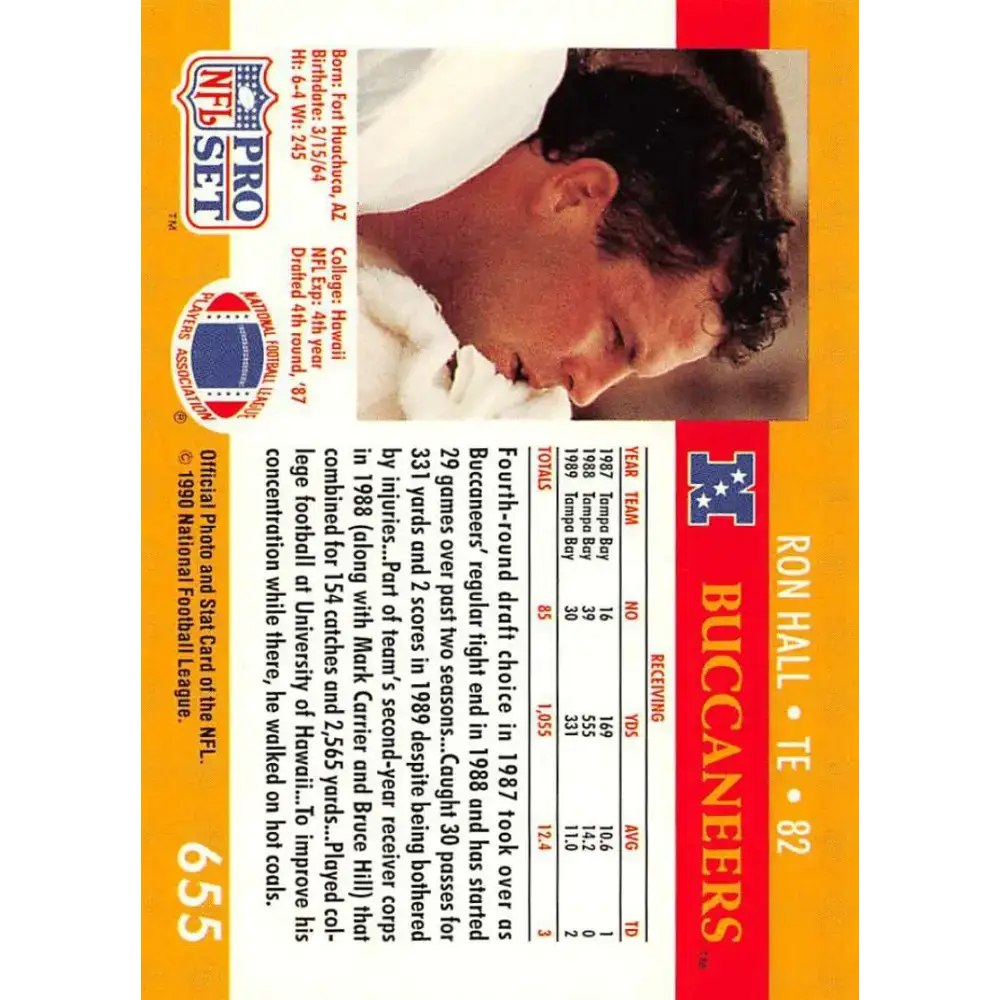 1990 Pro Set #655 Ron Hall NM-MT Tampa Bay Buccaneers Football Card - Football Card Single