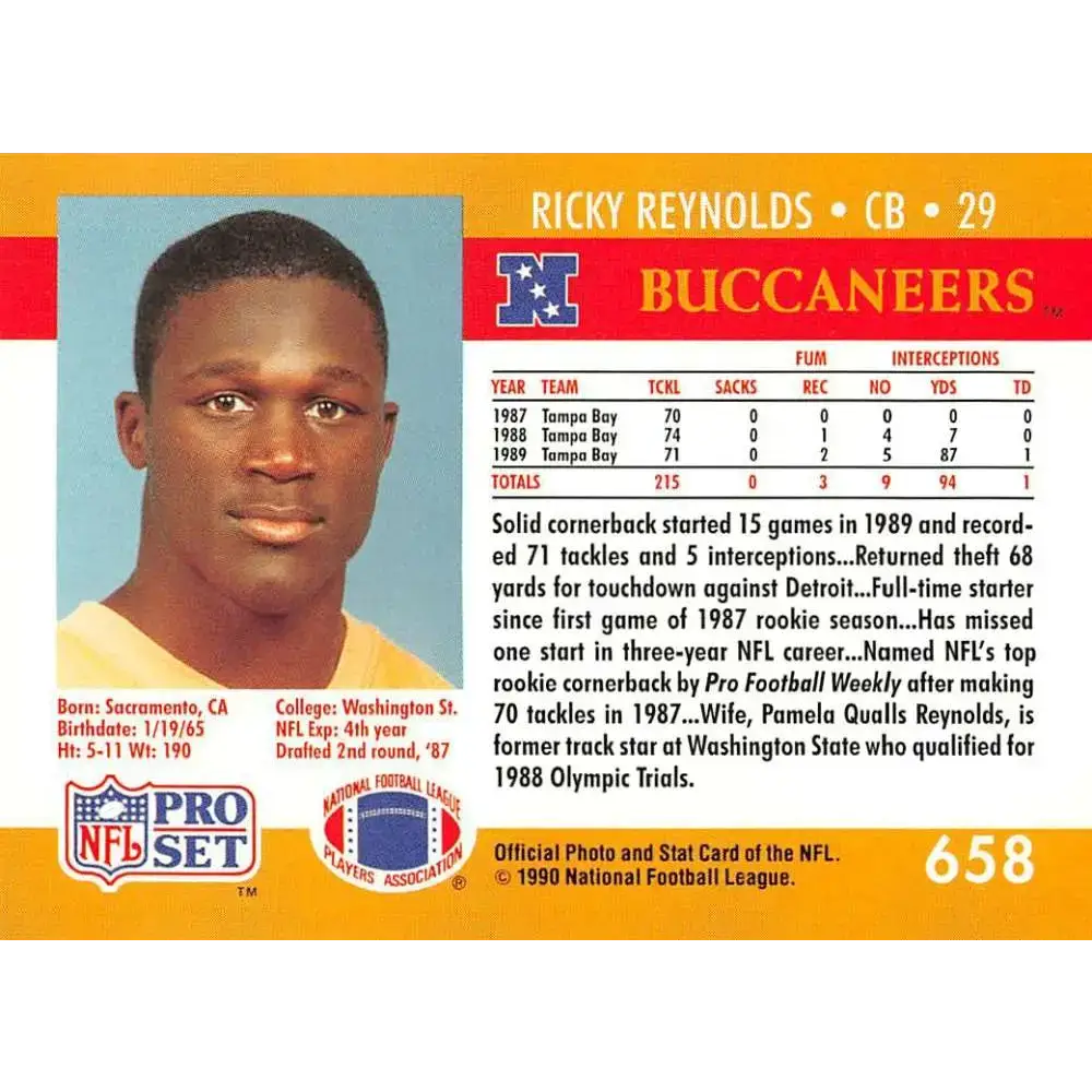 1990 Pro Set #658 Ricky Reynolds NM-MT Tampa Bay Buccaneers Football Card - Football Card Single