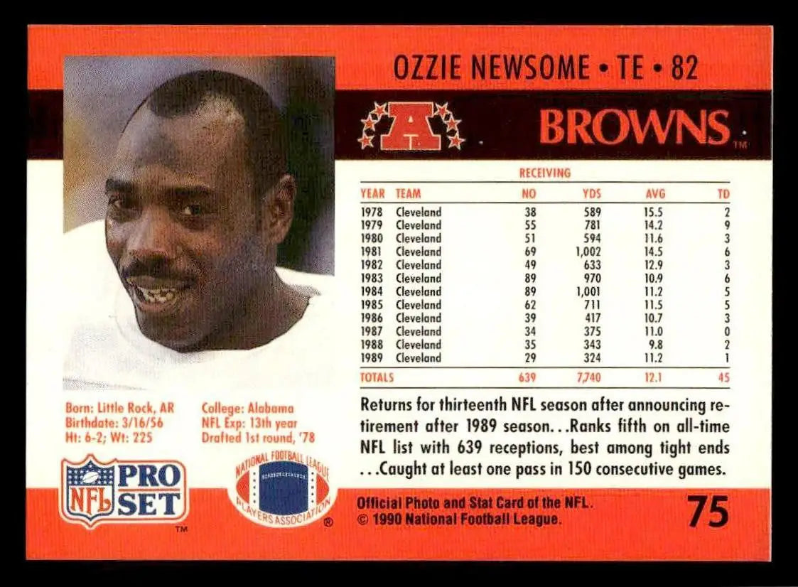 1990 Pro Set #75b Ozzie Newsome - Football Card Single