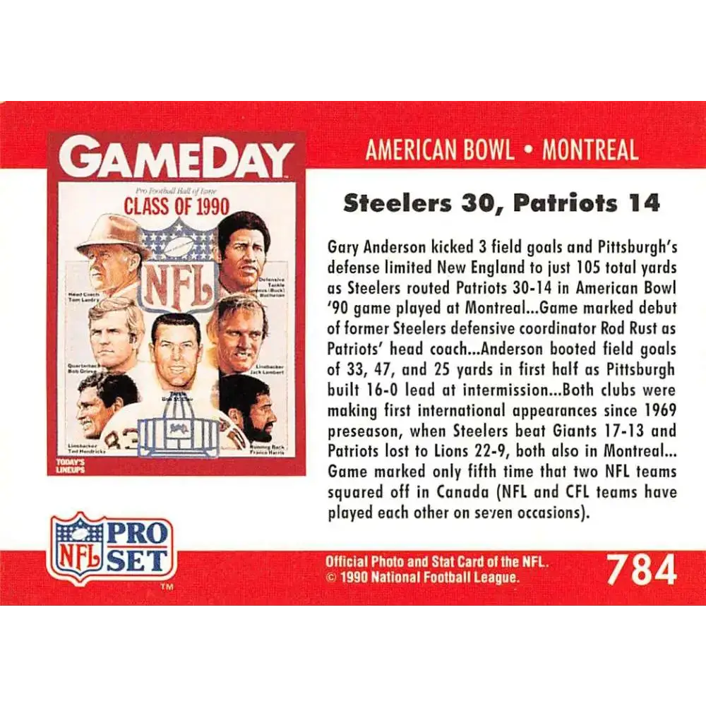 1990 Pro Set #784 American Bowl: Montreal NM-MT Pittsburgh Steelers/New England Patriots Football Card - Football Card