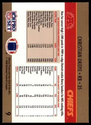 1990 Pro Set Christian Okoye 9 Kansas City Chiefs - Football Card Single