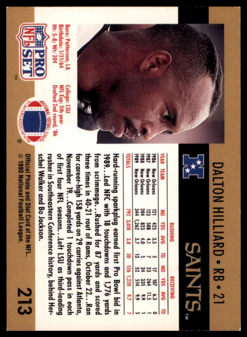 1990 Pro Set Dalton Hilliard 213 New Orleans Saints LP - Football Card Single