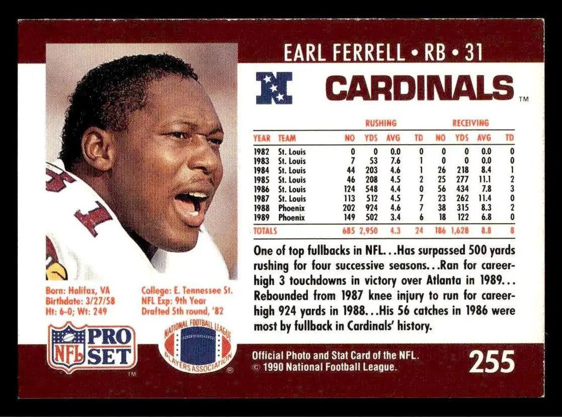 1990 Pro Set FACT Cincinnati #255 Earl Ferrell - Football Card Single