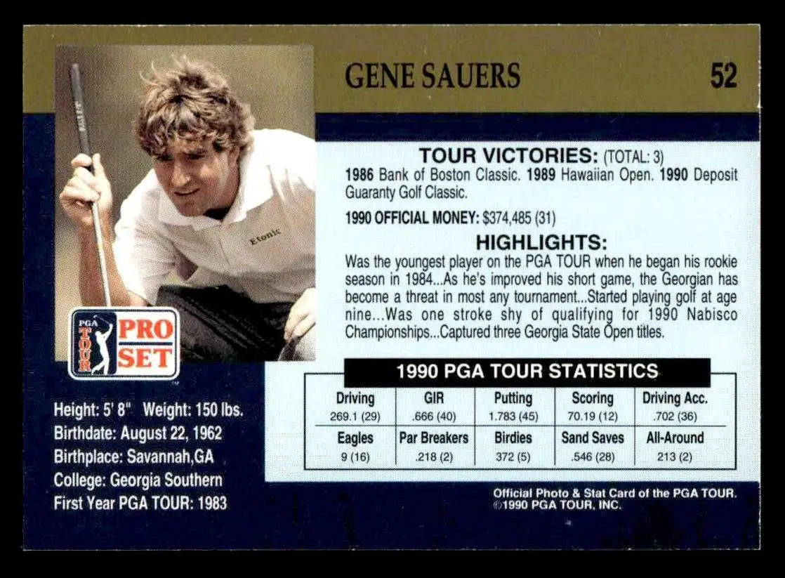 1990 Pro Set PGA Tour #52 Gene Sauers - Golf Card Single