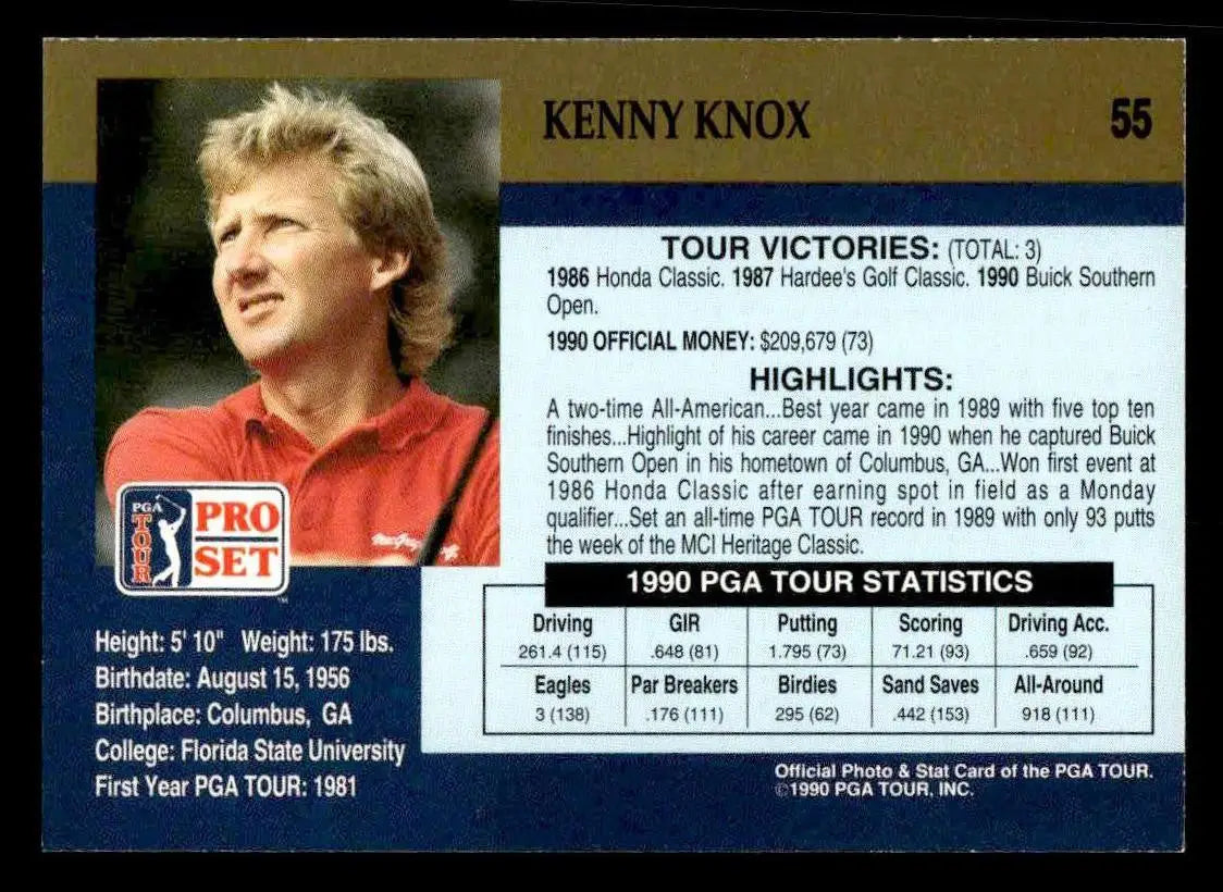 1990 Pro Set PGA Tour #55 Kenny Knox - Golf Card Single