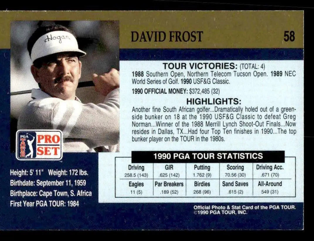 1990 Pro Set PGA Tour #58 David Frost - Golf Card Single