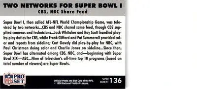 1990 Pro Set Super Bowl XXV Silver Anniversary Two Networks Super Bowl I SBSM, - Football Card Single