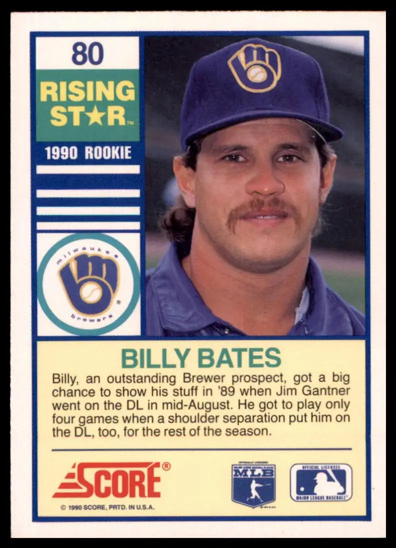 1990 Score 100 Rising Stars Billy Bates 80 Milwaukee Brewers NM - Baseball Card Single