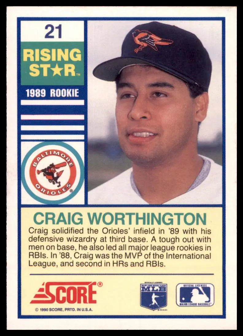 1990 Score 100 Rising Stars Craig Worthington 21 Baltimore Orioles NM - Baseball Card Single