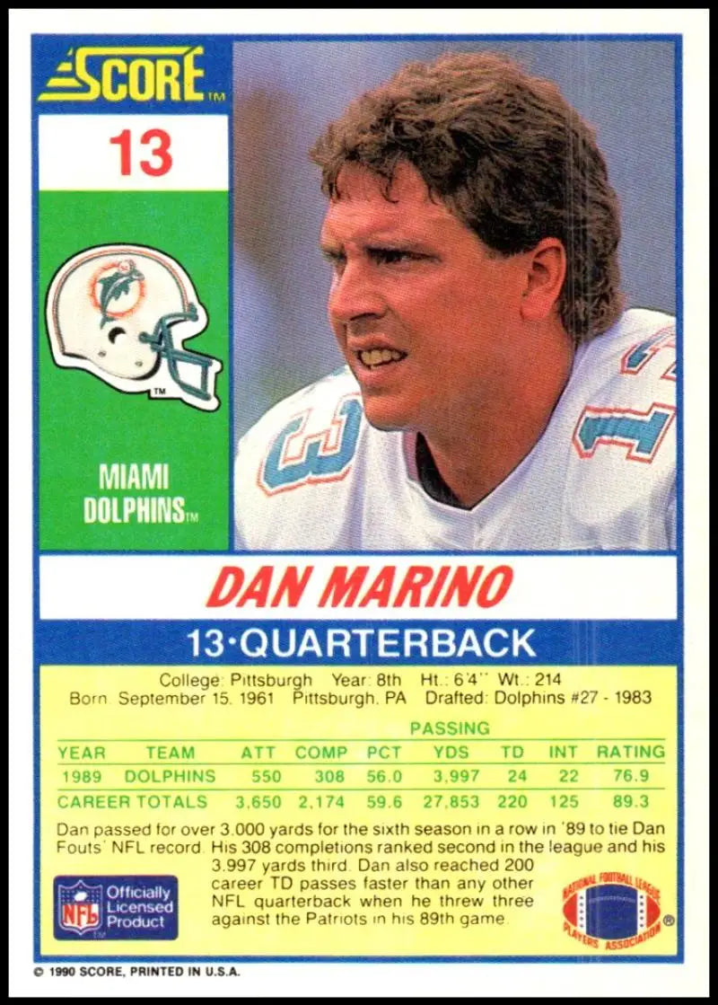 1990 Score #13 Dan Marino NM-MT Miami Dolphins Football Card - Football Card Single