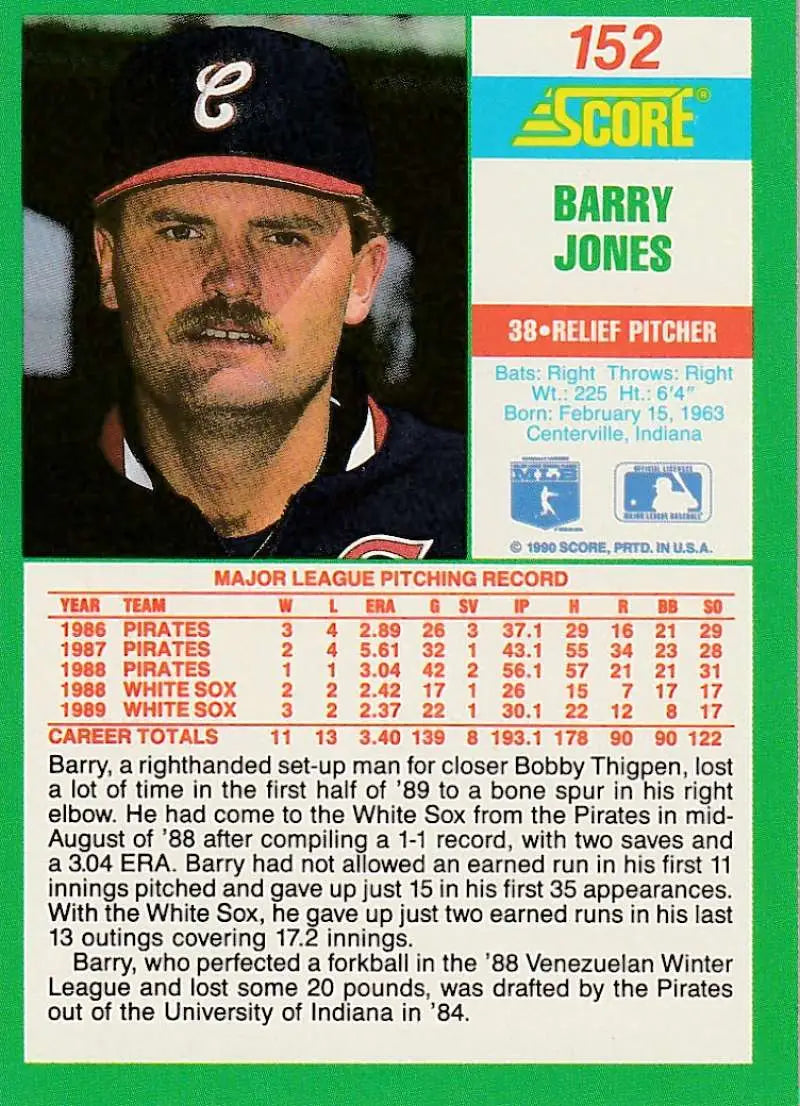 1990 Score #152 Barry Jones EX Excellent Chicago White Sox Baseball Card - Baseball Card Single