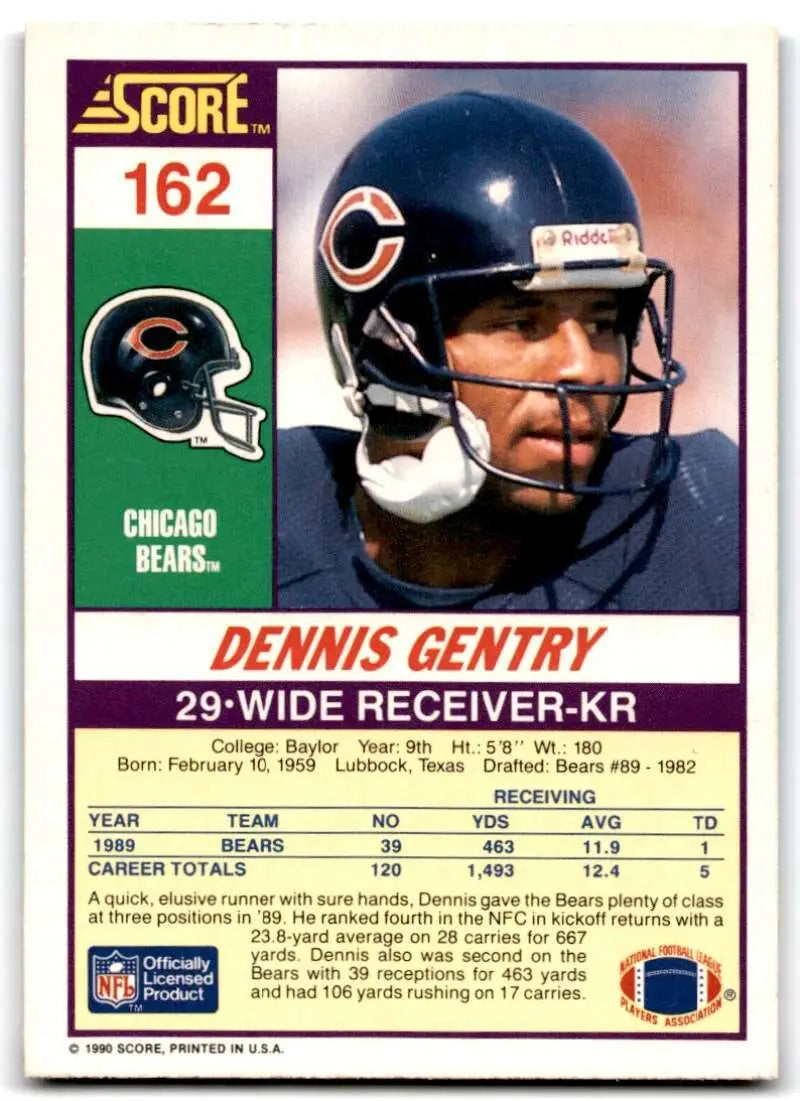 1990 Score #162 Dennis Gentry NM-MT Chicago Bears Football Card - Football Card Single