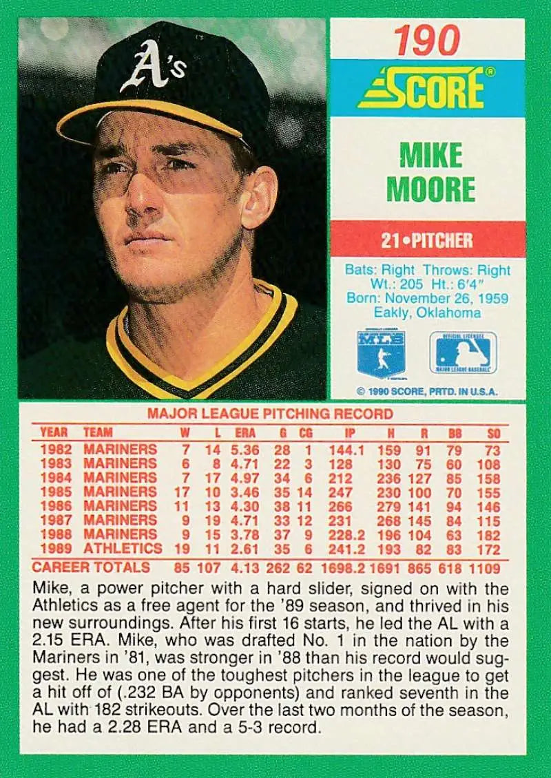 1990 Score #190 Mike Moore EX Excellent Oakland Athletics Baseball Card